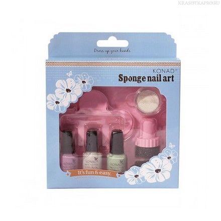 Sponge Set 3 Спонж сет для градиентного маникюра (лаки: пастельные голубой, розовый, белый) 
