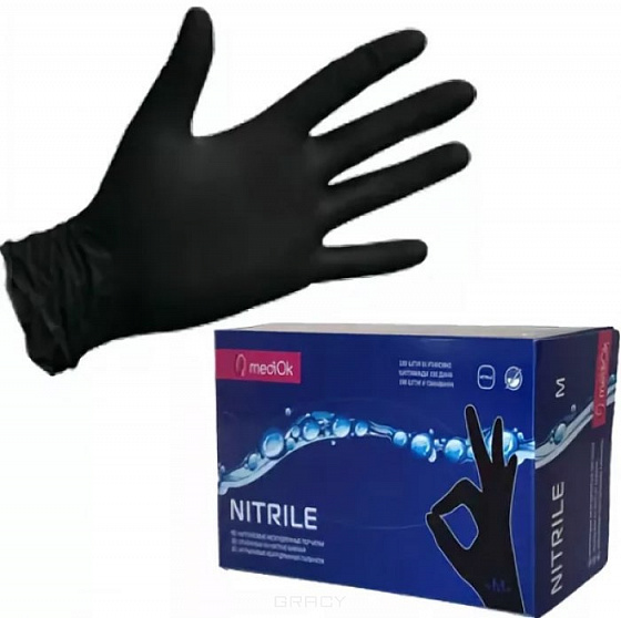 Перчатки нитриловые MediOK (черные). XS 50 пар 